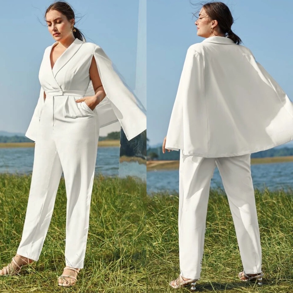 Blazer cape business casual jumpsuit white minimalist